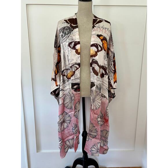 A Rare Bird Butterfly Print One Size Kimono Pink Floral - Picture 1 of 4